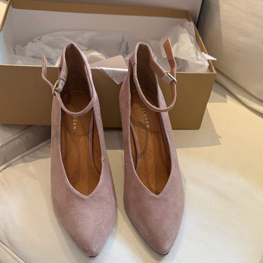 Halogen Blush Suede Ankle Strap Heels
